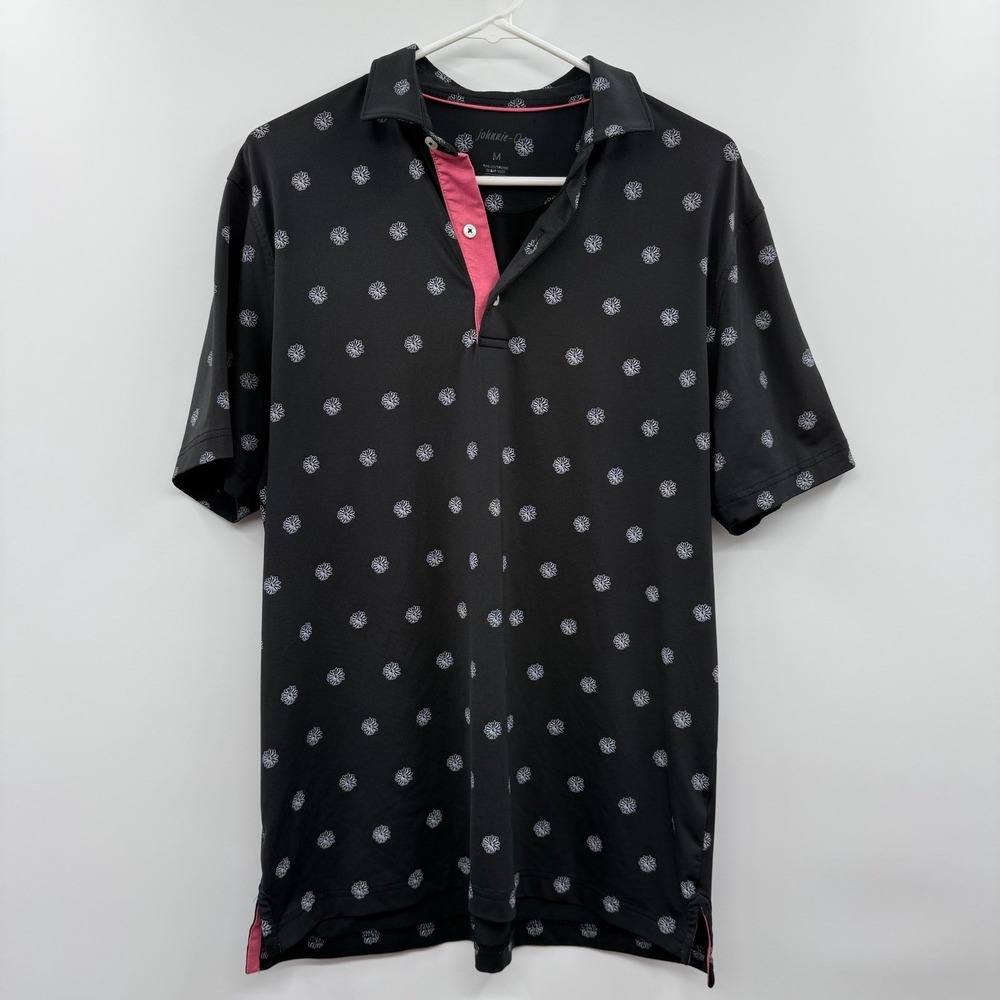 Johnnie-O Mens Daisy Floral Golf Polo Shirt Black Pink medium